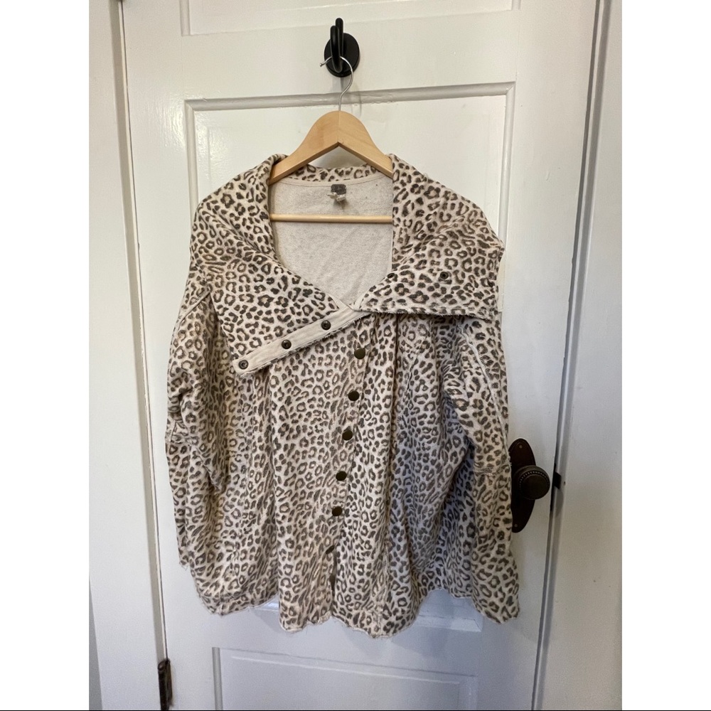 Asymmetrical leopard print FP sweater/coat